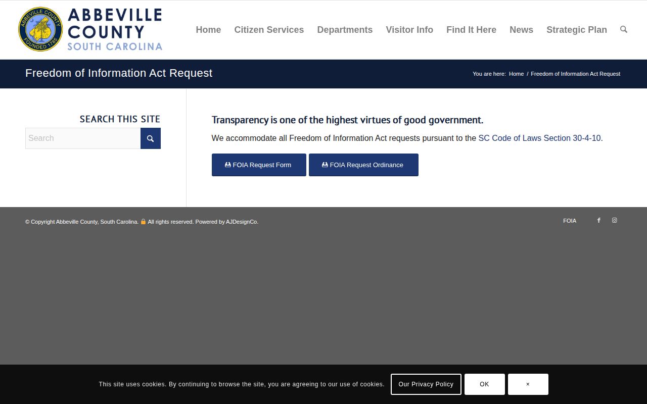 Abbeville County FOIA page for booking record requests